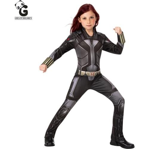Black Widow Costumes Girl Jumpsuits Halloween Costume for Kids Witch Cosplay Carnival Clothes