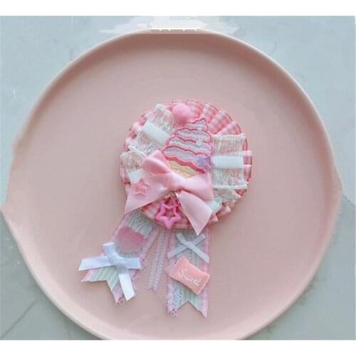 Lolita Cute Embroidery Ice Cream Bow Badge Brooch Pins Ribbon Collect Handmade Gift D192