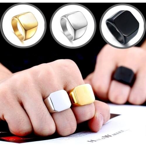 Fashion Man Finger Silver Black Gold Ring Jewelry Anel Simple Ornaments Square Big Width Signet Rings Titanium Steel Retro Rings
