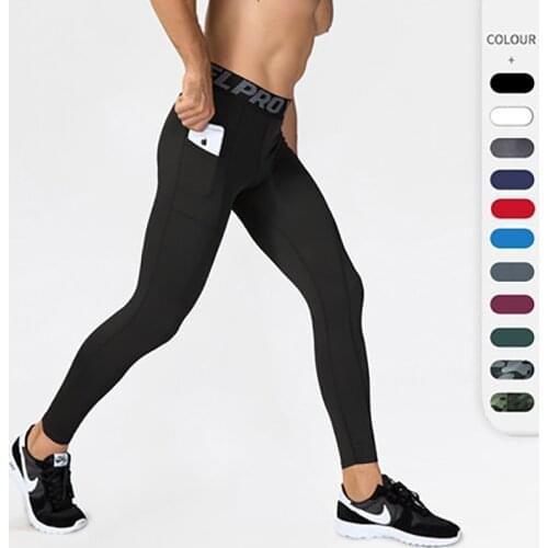 Mens Compression Pants With Pocket Fitness Trousers Training Jogging Gym Sweatpants Workout Running Elastic Fitness Sport Tight