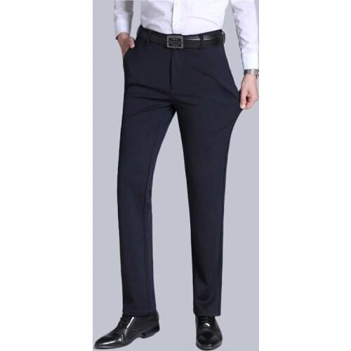 2021 new Mens Premium No-Iron Straight-Fit Flat-Front Elastic Dress Fashion Pants Long Formal Business Trousers Plus Size 29-52
