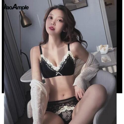 Soft Thin Cozy Push Up Sexy Lace Underwear Set for Women Breathable Bras Without Underwire Girls Sweet Bow-knot Bra Panties Sets