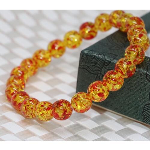 New Fashion Yellow Imitation Resin Beeswax Synthetic Lvory Bracelets for Women 6mm Round Beads Jewelry Making 7.5inch B2104