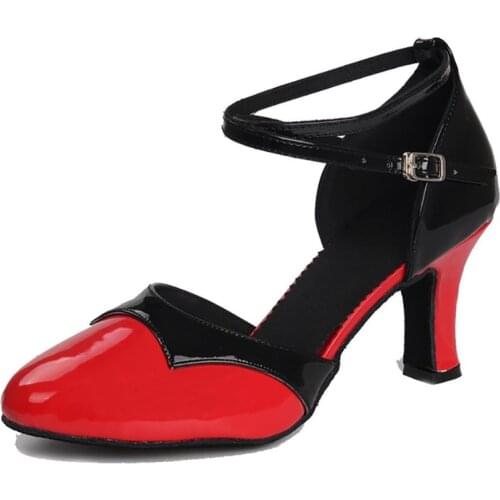 USHINE red heel 7cm / 5cm PU Zapatos Salsa Mujer Zapatos De Baile Latino Mujer ballroom Latin dance shoes woman