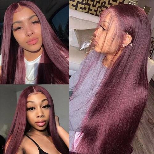 Dark 99J Burgundy Bone Straight Hair Wigs 13x4 Lace Front Human Hair Wigs Ombre Lace Wig 180% Density Remy Hair Wig Pre Plucked