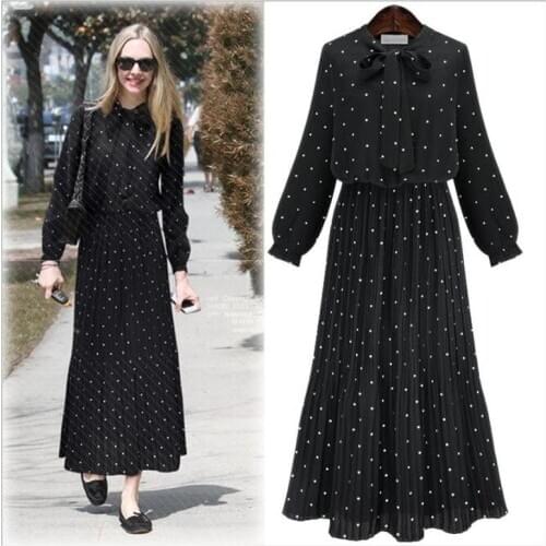 Plus Size 2020 Autumn spring New Womens Dot Print Shirt Dresses Fashion Full Sleeve O Neck Loose Long Dresses Sweet StyleCL69