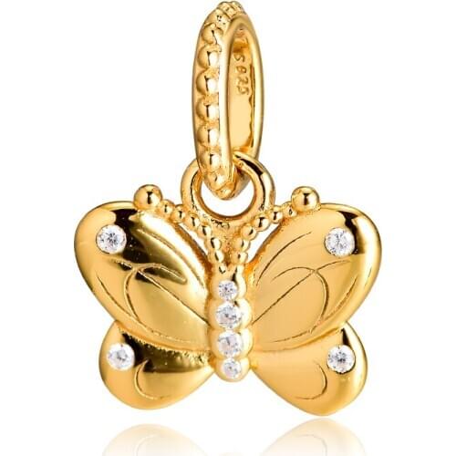 GPY Butterfly Dangle Charms 925 Original Fit Pandora Bracelets Sterling Silver Charm Beads for Jewelry Making Kralen