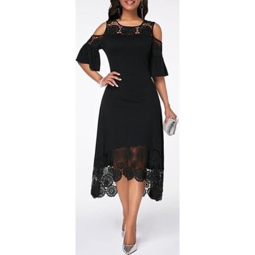 O-neck Hollow Out Women Lace Patchwork Dress 2021 Elegant Office Lady Long Plus Size Summer Dresses Female Holiday Sexy Beach