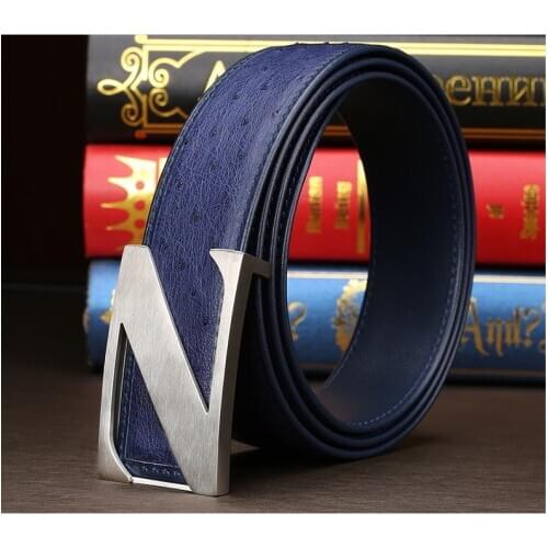 2019 fashion men dress belts 100% real genuine soft ostrich skin men belt with stainless steel buckles blue orange colors