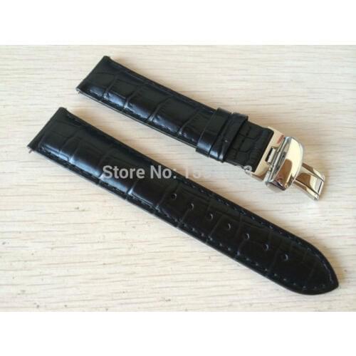 19mm (Buckle18mm) PRC200 T17 T41 T461 High Quality Silver Butterfly Buckle + Black Genuine Leather Watch Bands Strap