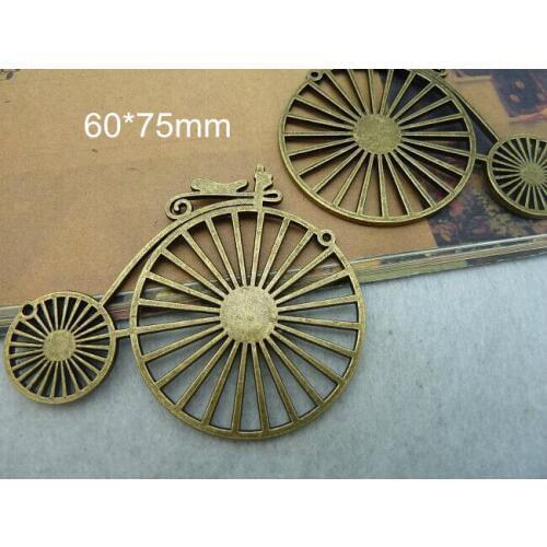 6 Victorian Style Old Fashioned Bicycle Connector Charms in Antique Brass Color Extra Large Size 60*75mm - Free Shipping