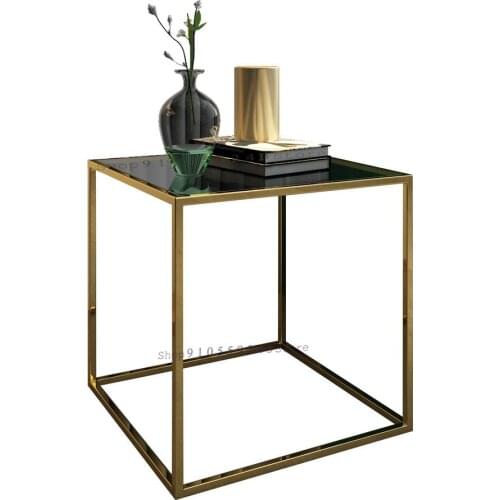 Nordic Sofa Side Cabinet Living Room Tempered Glass Small Table Coffee Table Square Table Modern Light Luxury Side Table Wrought