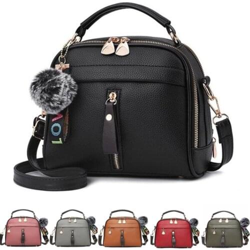 Tassel Messenger Shoulder Bag For Women PU Leather Handbag Lady Boston Hairball Messenger Bags Ladies Luxury Crossbody Totes Bag
