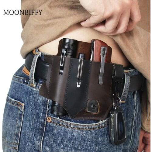 Outdoor EDC Tactical Leather Sheath Tool Flashlight Cover Knife Cover Waist Pocket Organizer Flashlight Camping Hiking Tools