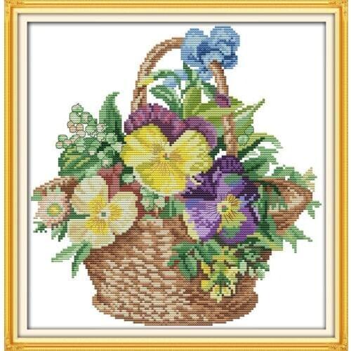 Everlasting Love Flower Basket (4) Chinese Cross Stitch Kits Ecological Cotton Stamped Printed 11 14CT DIY Christmas Decoration