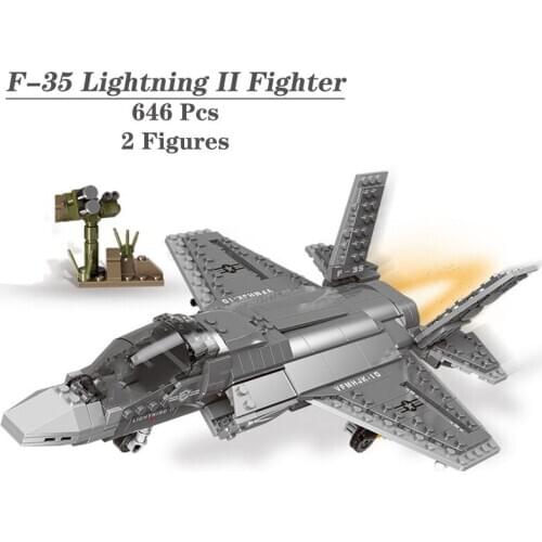 Military Series MOC Bricks Toys Arms WW2 Type F-35 Lightning II American Fighter Model Building Blocks With Figures Kids Gift