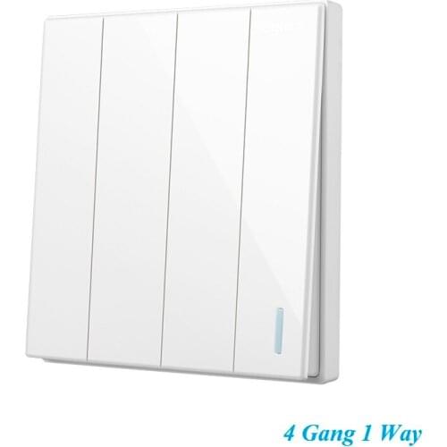 High Quality Classic Magnolia White Large Panel Wall Switch With Fluorescence 4 Gang 1 Way Single Control Switch 86type