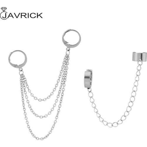 Jewelry Korean Hip Hop Titanium Steel Chain Threader Drop Cuff Earrings Unisex