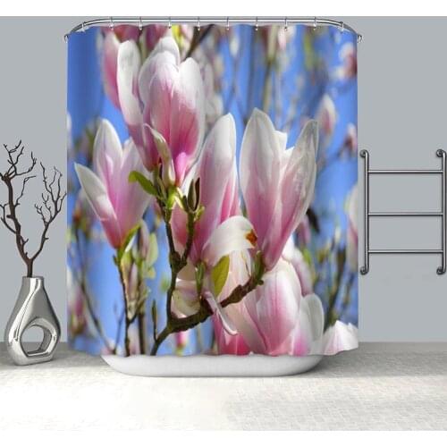 Custom Flowers Magnolia Shower Curtain Modern Style Set Hook Natural Landscape Home Decoration Bathroom Curtains Frabic Print