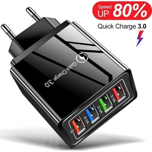 USB Charger For iPhone 11 XR 4 Port Fast Wall Charger EU/US Plug Adapter for Samsung Huawei 5V 3A Mobile Phone Charger