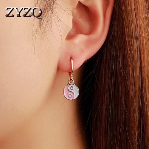 ZYZQ Yin and Yang Hoop Earrings For Women Simple Stylish Versatile Girl Accessories Small Round Circle Trendy Jewelry Drop Ship