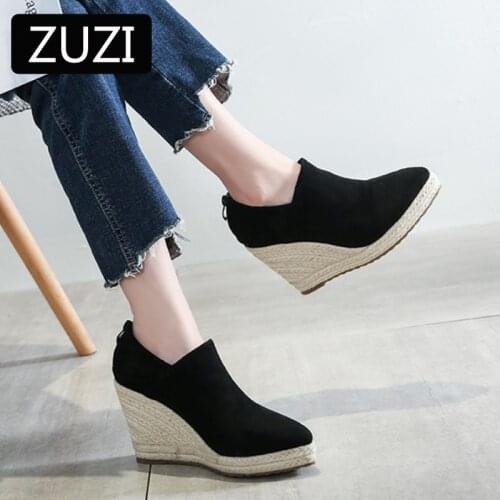 ZUZI Women High Heel Wedges 2021 Paltform New Style Shoes Espadriles Pointed Toe Thick Bottom Fashion High Heels Straw Sandals
