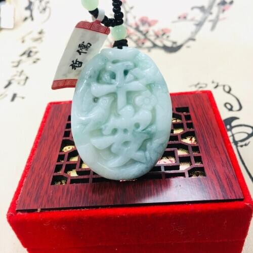 Zheru pure natural Jadeite carved light green good luck bamboo pendant with green bead necklace sweater chain