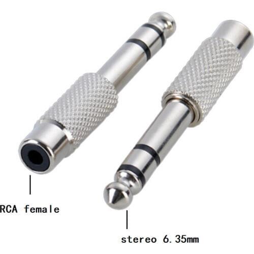 10pcs/lot Metal 6.35mm Male to RCA Female Plug Audio Adapter Connector Audio Stereo Adapter
