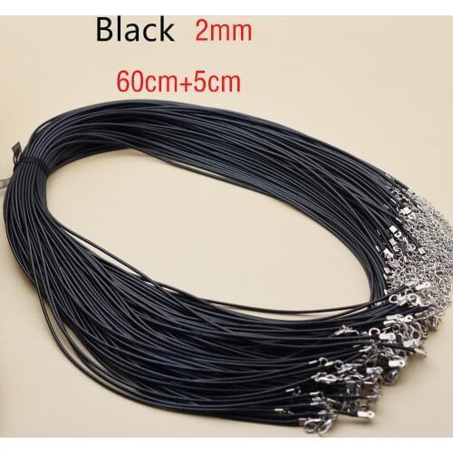 10pieces Waxed Cotton 2mm 1.5mm Wax Cord Thread Black Necklace Cords 60cm with 5cm extended chain Jewelry chain necklace cord