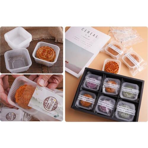 100pcs Clear Square Moon Cake Trays 50/63-80/100g Mooncake Package Box Container Holder Mid-autumn Festival Gift Party Supplies