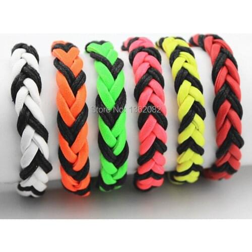 12 PCS Mixed Fluorescent Color Handmade Braided Hemp Leather Bracelets Surfing Jewelry MB139