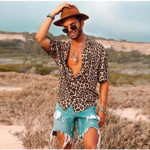2020 New Men Vintage Leopard Print Shirts Summer Casual Short Sleeve loose Shirts Man Male Fashion Shirt Tops Plus Size S-3XL