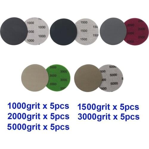 25pcs 3 Inch Hook&Loop Waterproof Sandpapers 1000 1500 2000 3000 5000 Grit Sanding Discs For Woodworking Polishing