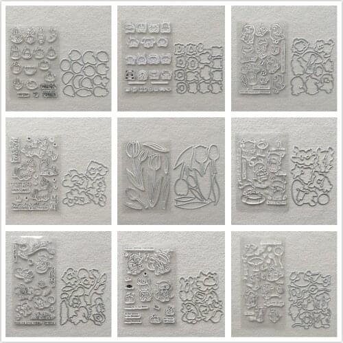 29 Styles) 2021 Flower Animal Clear Stamps and Metal Cutting Dies DIY Scrapbooking Embossing Album Seal Template Punch Stencils