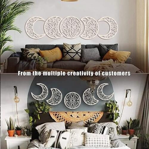 5 Pieces 3d Moon Phase Wall Stickers Wooden Show Off Moon Cycle Wall Decoration Living Room Bedroom Entrance Pegatinas De Pared