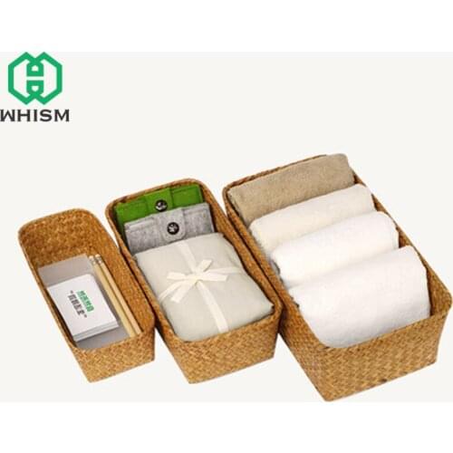 6 Colors Woven Storage Basket Rattan Fruit Bread Storage Box Tea Towel Cosmetics Container Seagrass Picnic Basket Home Organizer