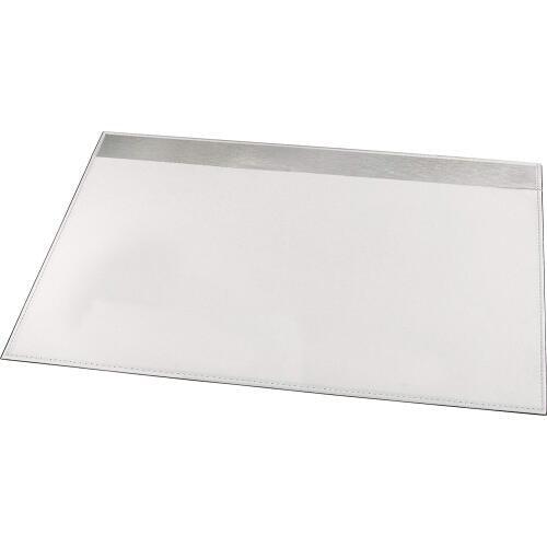 Architect Line Leather-Like Desk Pad 19" x 24", White with Brushed Metal, Matching White Stitching and Velvet-Like Backing