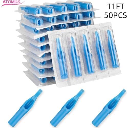 ATOMUS Pro 50PCS/Lot 11FT Sterile Disposable Tattoo Needle Nozzle Tips Tube U Pick Blue For Tattoo Supplies