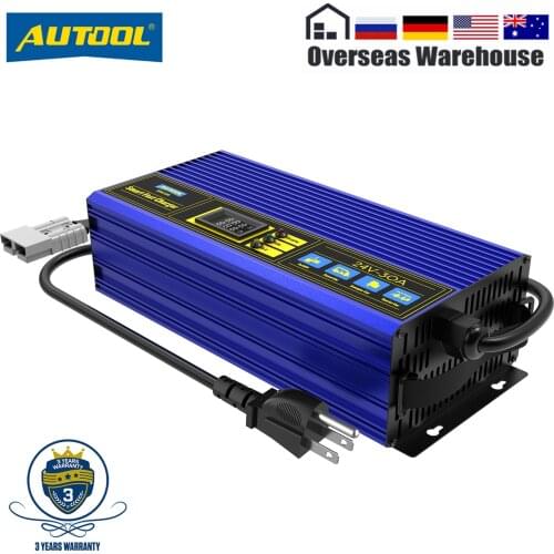 AUTOOL EM160 Fully-Automatic Smart Car Fast Charger 24V 30A for Forklift Patrol Cars Sweeper Vehicle Tourist Club Auto Golf Cart