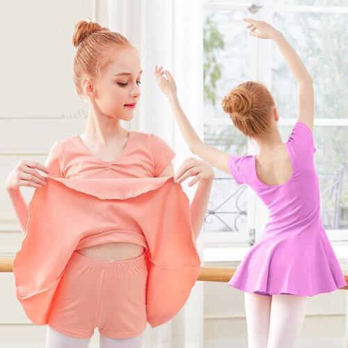 Girls Ballet Leotards Dress Children Ballet Costumes Two Piece Seperates Dress&Shorts Short Sleeve Dance Wear