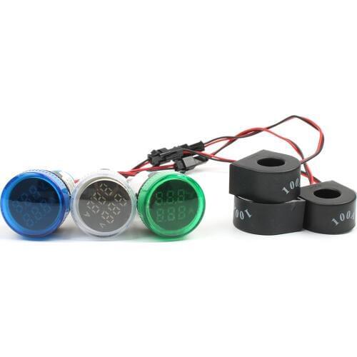 Colorful AC Mini Digital Voltmeter 2in1 22mm AC60-500V 0-100A Amp & Voltmeter Ammeter red blue yellow green white