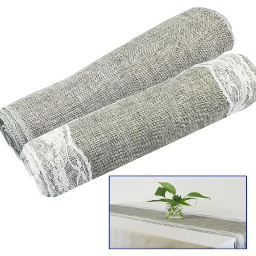 Rustic Table Runner Natural Imitated Linen Table Cloth Lace Table Runners for Wedding Christmas Birthday Baby ShowerParty