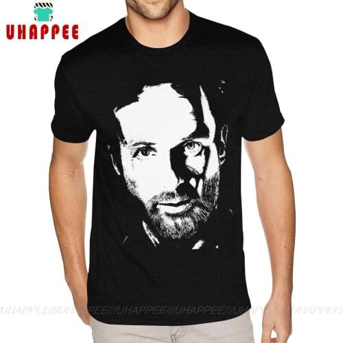 Cheap The Walking Dead Rick Tees Shirts Mens Top Quality Short Sleeve 100 Cotton Black Crew Neck Shirt