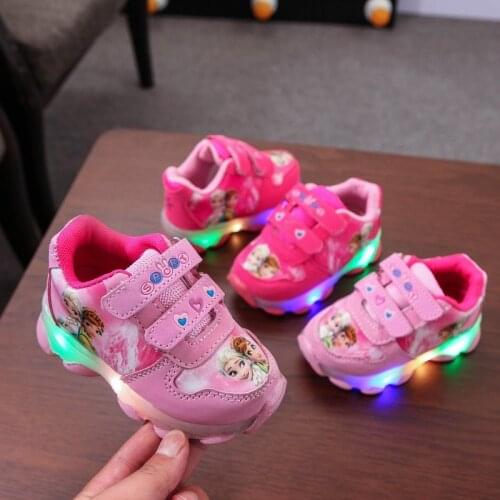 Cartoon New Cute First Walkers Classic Fashion Lovely Baby Girls Shoes Cute Princess Sister LED Lighted Infant Tennis Sneakers
