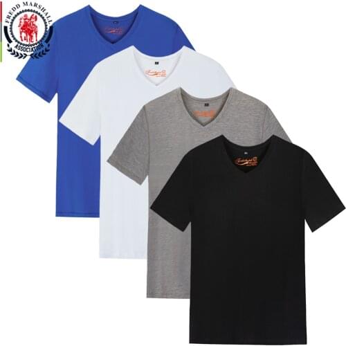 Fredd Marshall 2-Pack Short Sleeve T-Shirts Men Summer T Shirt 100% Cotton V-neck Casual Solid T Shirt Brand Clothing Male Tees