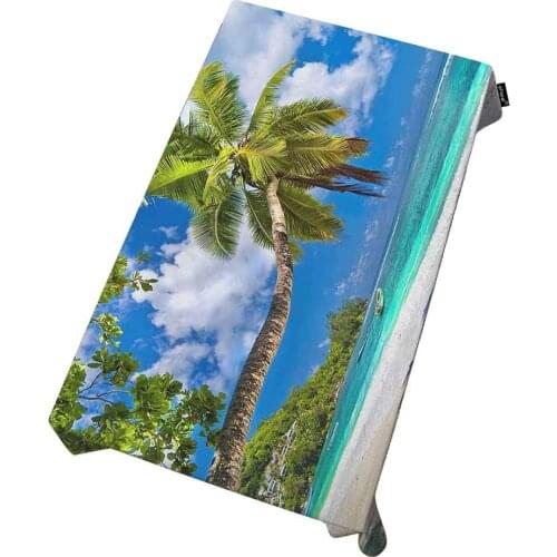 Idyllic Tropical Scenery Indoor/Outdoor Fabric Beach Landscape Tropical Summer Palm Tree for Rectangle Tables Cloth