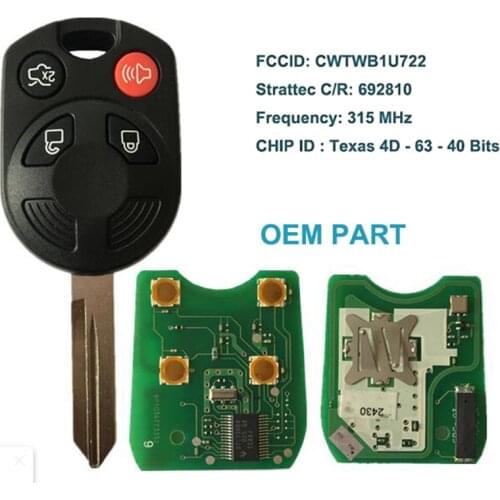 KEYECU OEM Board Remote Key 4B 315MHz Texas 4D63 40 Bits Chip Fob for Ford Expedition Mustang Taurus 2008-2011 FCCID: CWTWB1U722