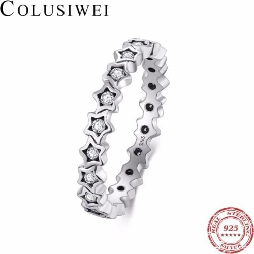 Colusiwei Authentic 925 Sterling Silver Luminous Star Fashion stackable Finger Rings for Women Wedding Engagement Fine Jewelry