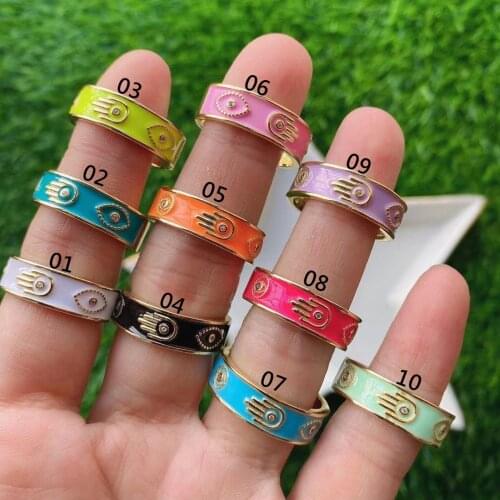 10PCS, Eye Hamsa Hand Ring Women Fatima Palm Neon Enamel Rings Girl Jewelry Birthday Gift
