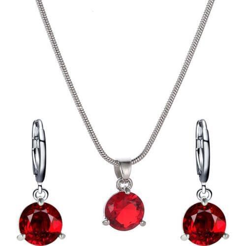 Jewelry Sets Zircon Pendant Necklace Earrings Two Set For Women Pendant Red Pink Green Black Blue Zircon Necklace Earing F228